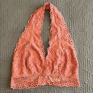 Zenana Outfitters Pink Lace Halter Bralette